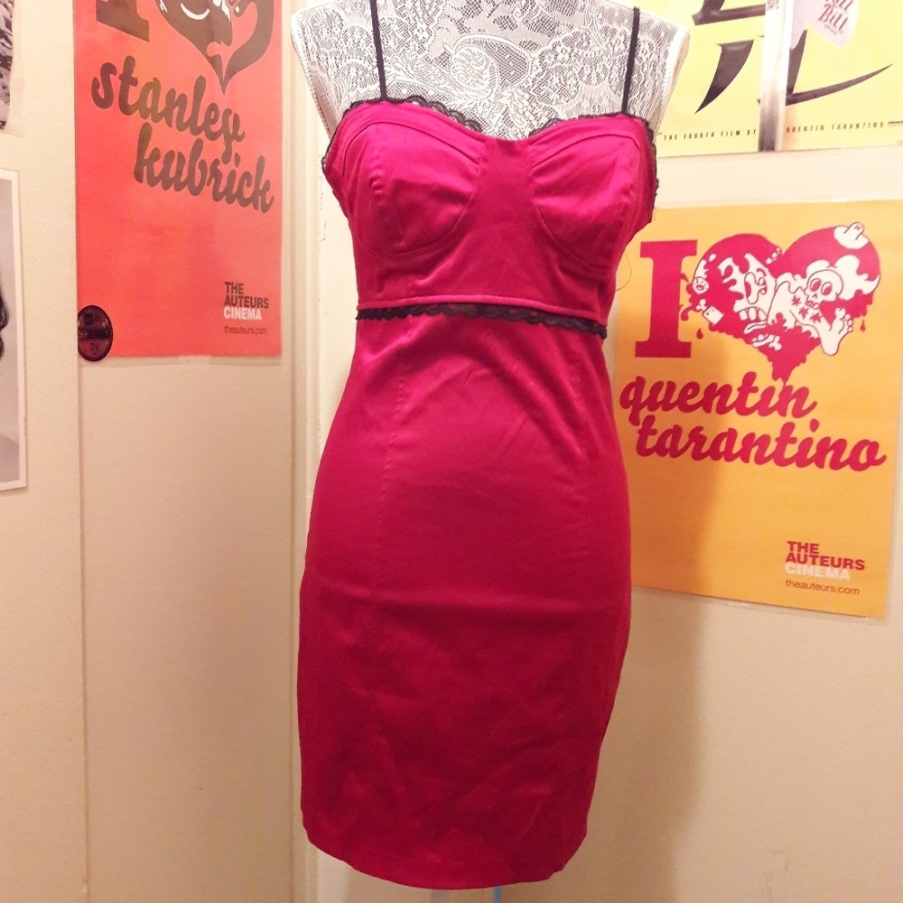 Sexy wine red satin dress Mystic christmas lace M